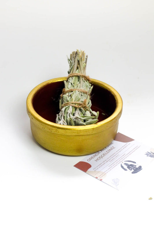 Sage Incense And Incense Burner Metallic Yellow - Ritual And Purification Incense