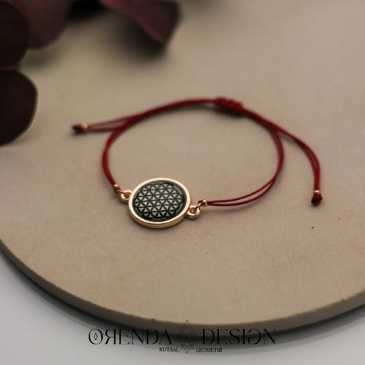 Rose Flower of Life Bracelet Claret Red Rope Epoxy