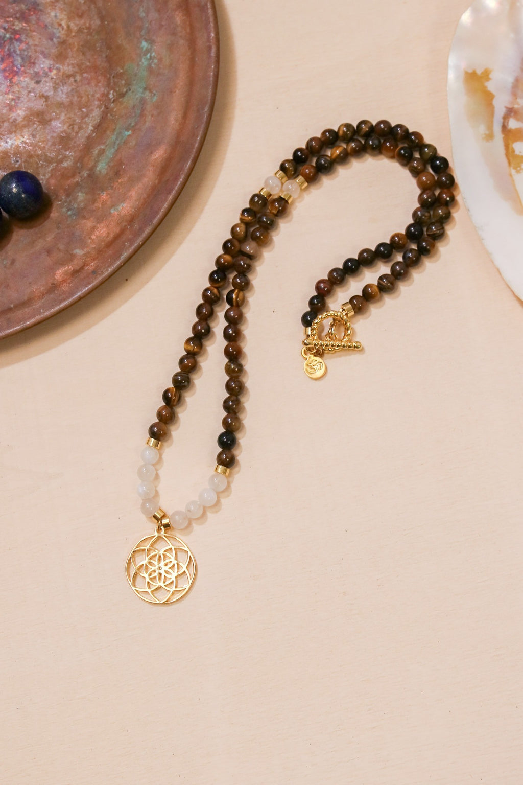 POWER – Seed of Life – Tiger Eye – Moonstone Natural Stone Necklace