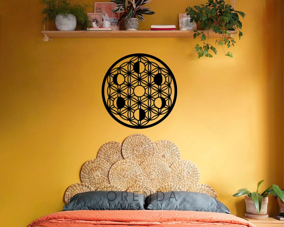 FLOWER OF LIFE (MOON PHASES) Painting Wood - Black 