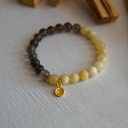 Yellow Calcite - Smoky Quartz and Om Symbol Natural Stone Bracelet - EARTH ELEMENT