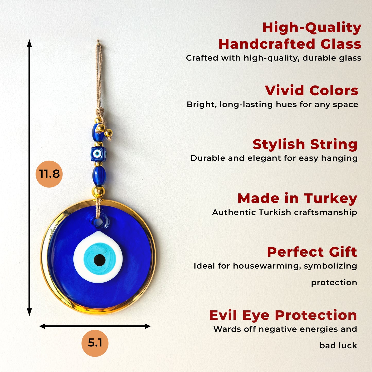 Classic Blue Gold Foil Evil Eye Bead - Protection and Good Luck