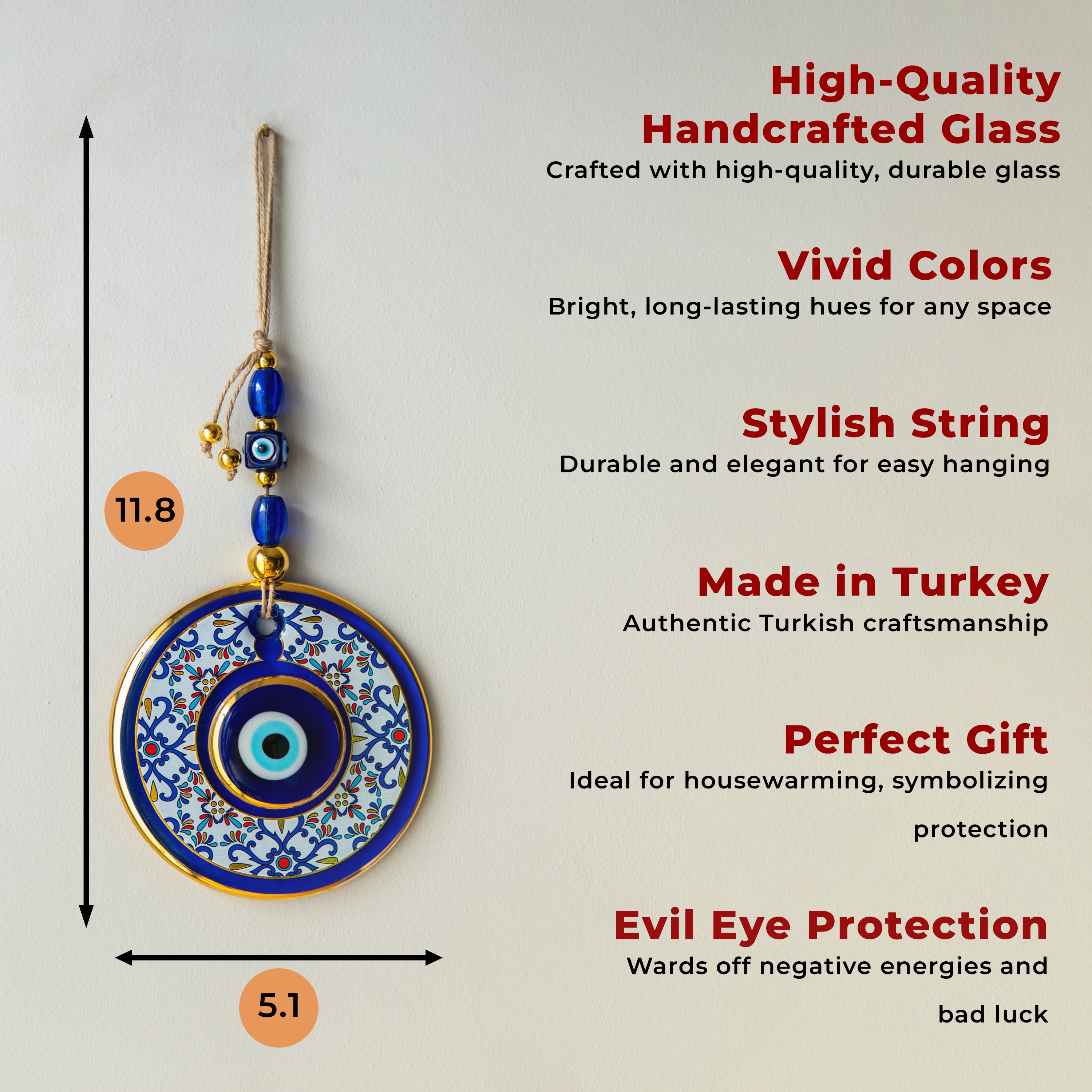 Geometrik Desenli Gold Nazar Boncuğu