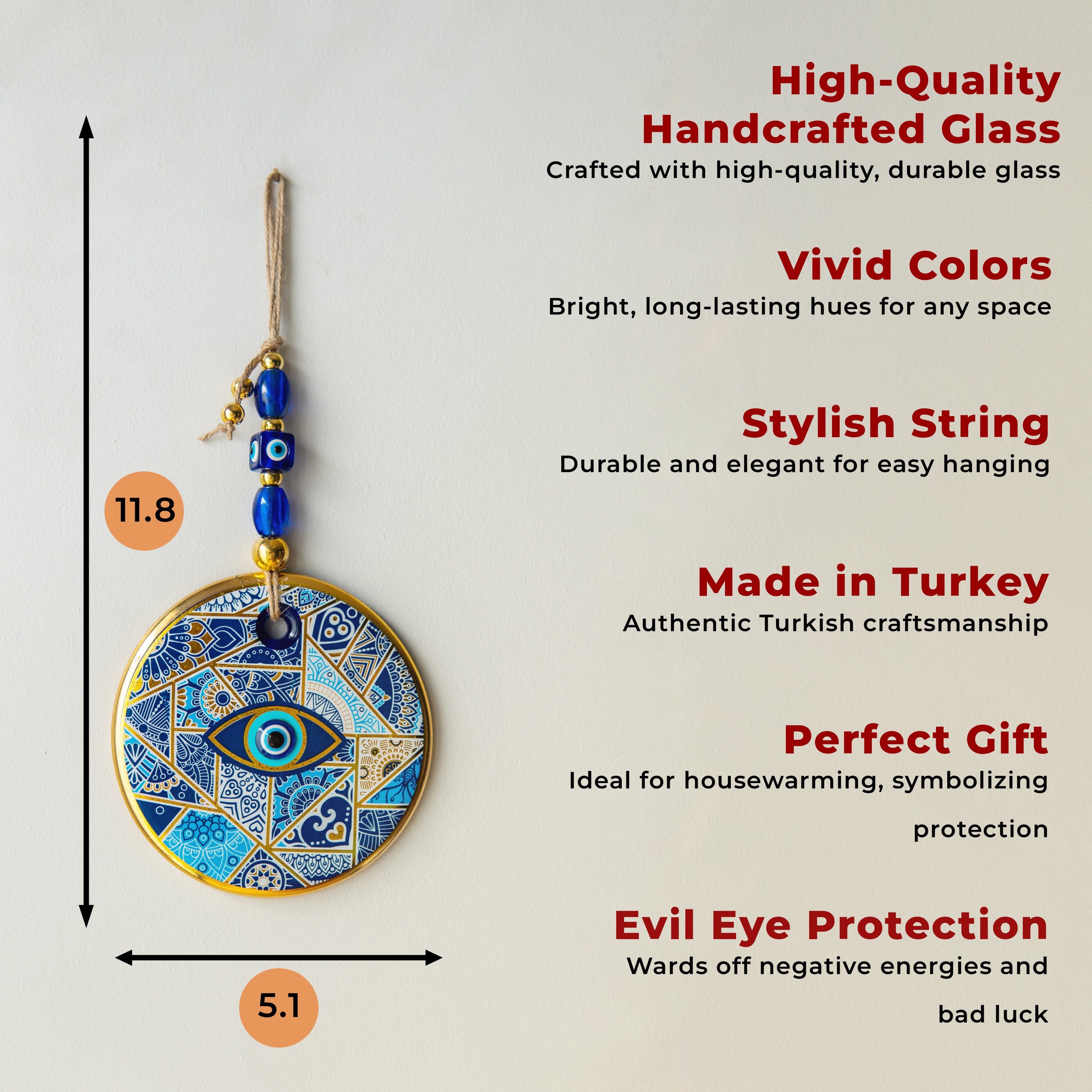 Geometrik Desenli Gold Nazar Boncuğu