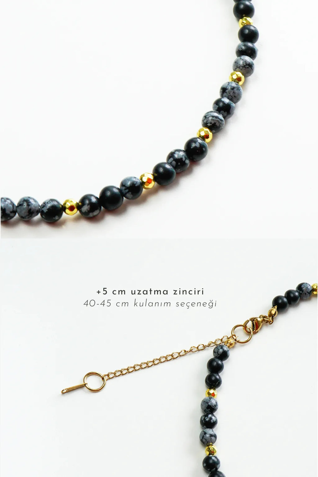 Karlı Obsidyen Doğal Taş Kolye (Denge ve Dönüşüm)