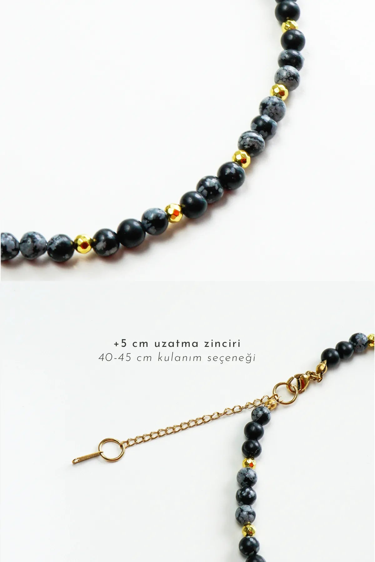 Karlı Obsidyen Doğal Taş Kolye (Denge ve Dönüşüm)