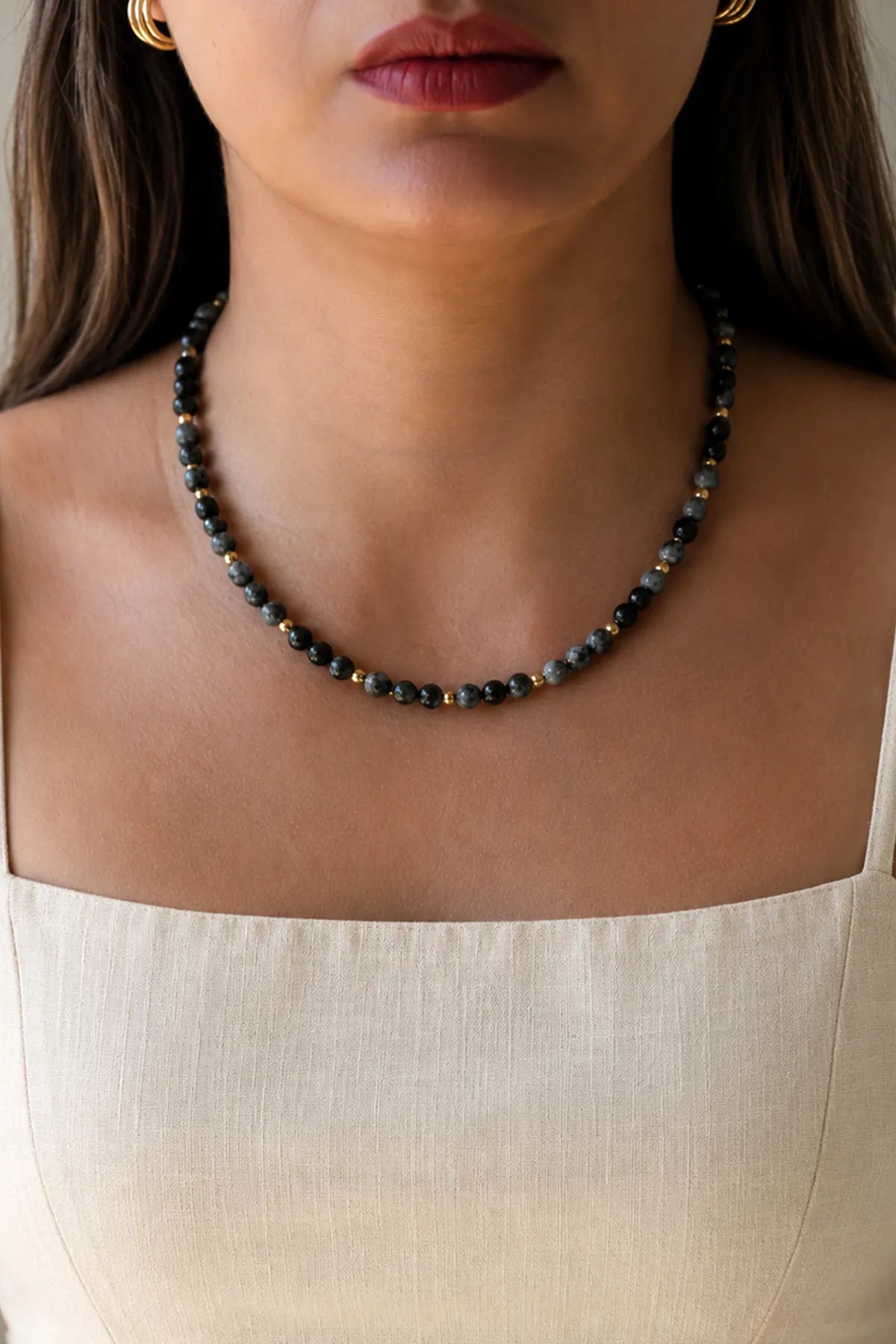 Karlı Obsidyen Doğal Taş Kolye (Denge ve Dönüşüm)