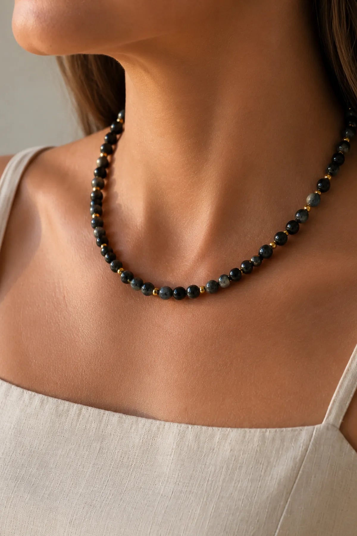 Karlı Obsidyen Doğal Taş Kolye (Denge ve Dönüşüm)