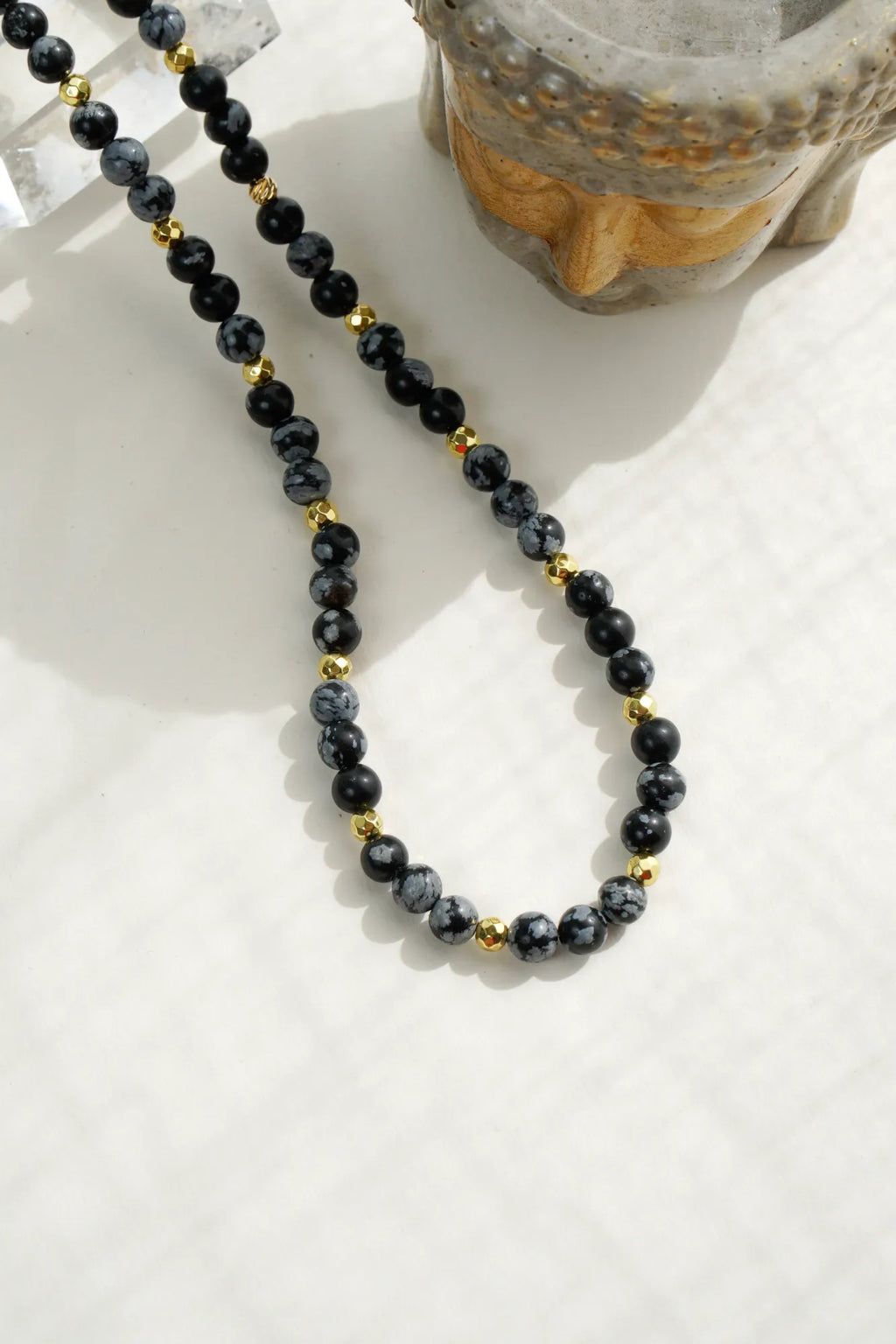 Karlı Obsidyen Doğal Taş Kolye (Denge ve Dönüşüm)
