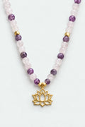 LOVE PEACE – Lotus Flower – Amethyst – Rose Quartz Natural Stone Necklace