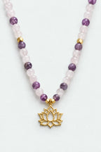 LOVE PEACE – Lotus Flower – Amethyst – Rose Quartz Natural Stone Necklace