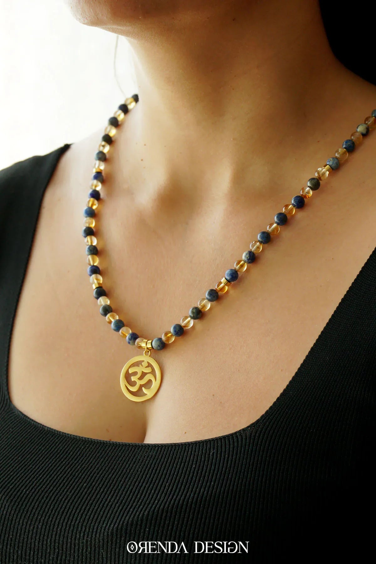 Abundance-Prosperity and Balance - OM(Aum) - Citrine - Lapis Lazuli Natural Stone Necklace