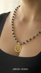 Bolluk-Bereket ve Denge  - OM(Aum) – Sitrin – Lapis Lazuli Doğal Taş Kolye