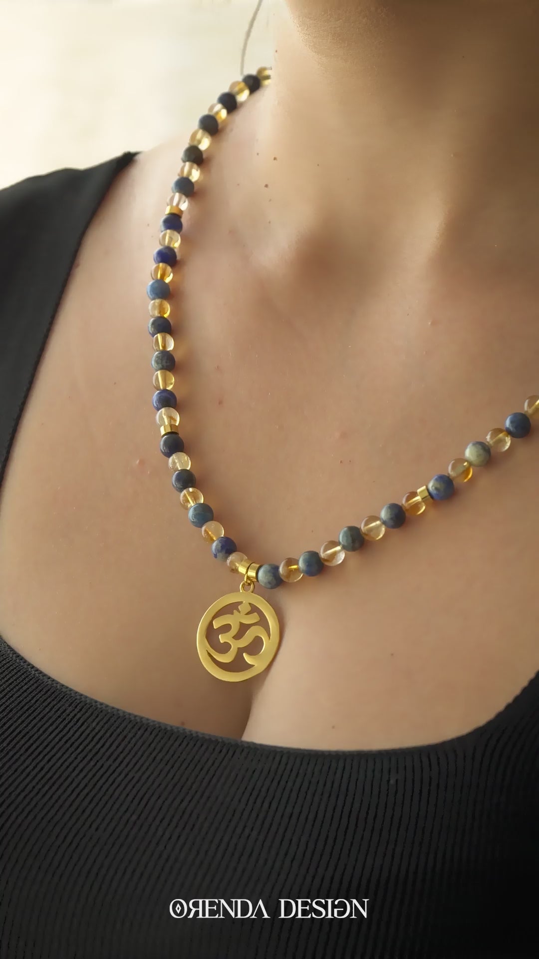 Abundance-Prosperity and Balance - OM(Aum) - Citrine - Lapis Lazuli Natural Stone Necklace