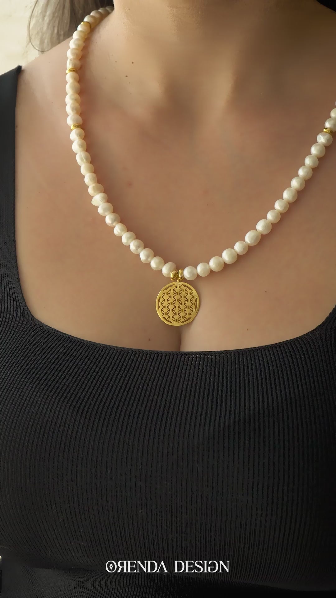 FEMININE ENERGY and ABUNDANCE – Flower of Life – Pearl Natural Stone Necklace