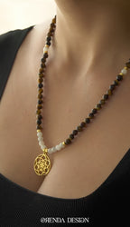 POWER – Seed of Life – Tiger Eye – Moonstone Natural Stone Necklace