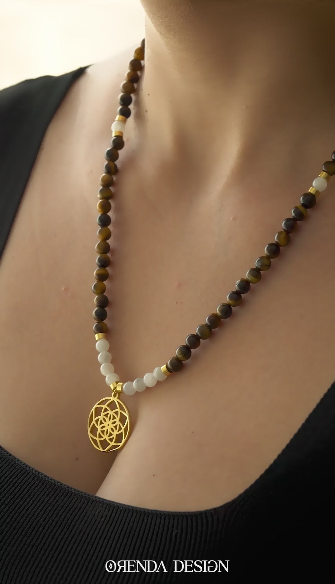 POWER – Seed of Life – Tiger Eye – Moonstone Natural Stone Necklace