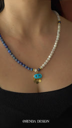 NAZAR KOLYE - Süryani Gözü – Lapis Lazuli – Ay Taşı Doğal Taş Kolye