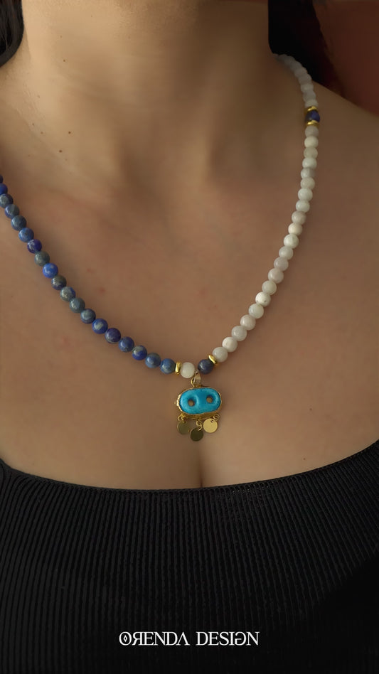 NAZAR KOLYE - Süryani Gözü – Lapis Lazuli – Ay Taşı Doğal Taş Kolye