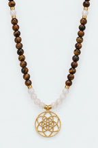 POWER – Seed of Life – Tiger Eye – Moonstone Natural Stone Necklace