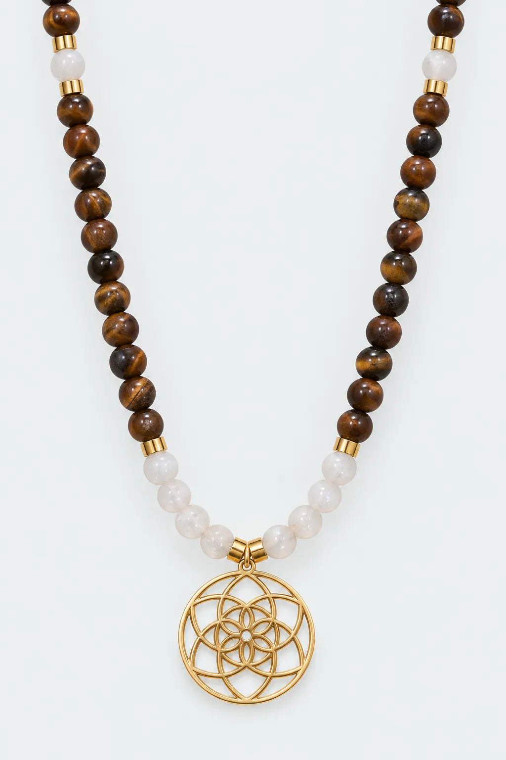 POWER – Seed of Life – Tiger Eye – Moonstone Natural Stone Necklace