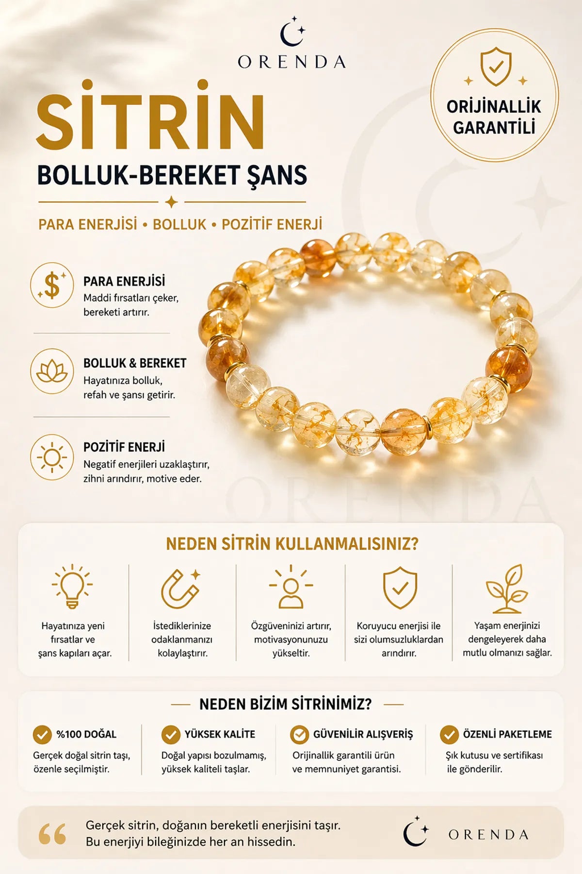 Sitrin Doğal Taş Bileklik (Para Mıknatısı-Şans)