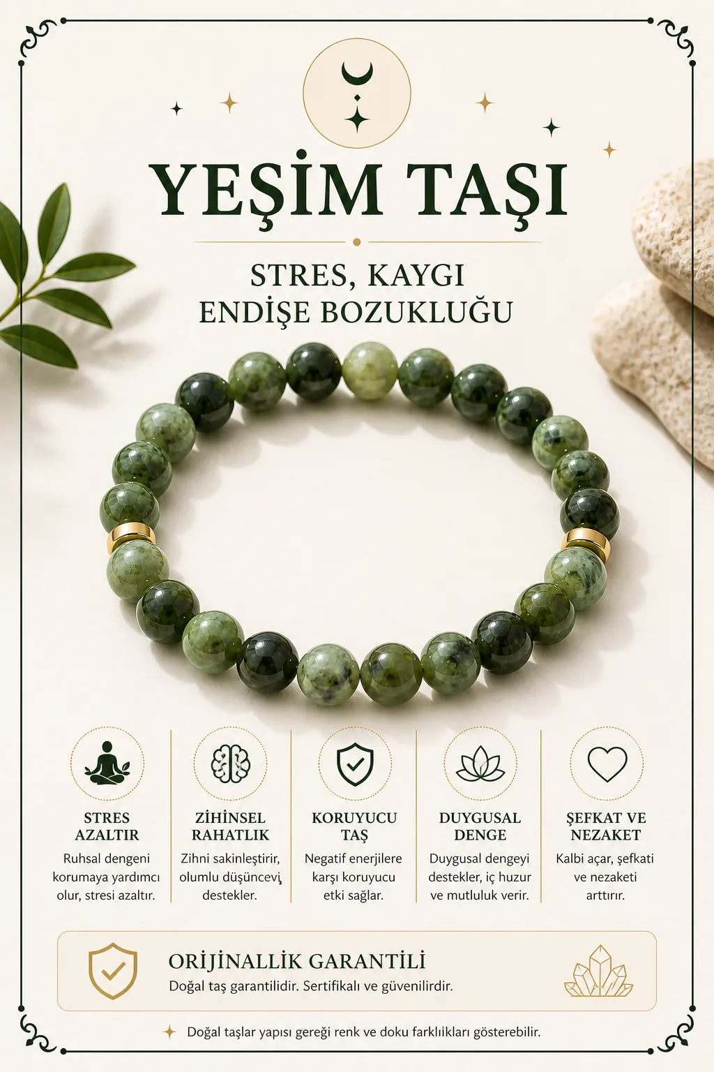 Yeşimtaşı Doğal Taş Bileklik (Huzur, Şifa ve Duygusal Denge)